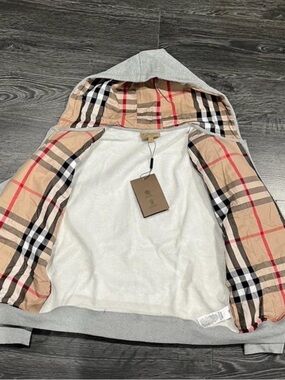 Burberry Gray Hooded Jacket with Classic Check Lining